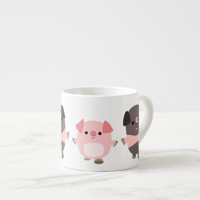 Cute Cartoon Pigs On a Walk Espresso Mug (Front Right)