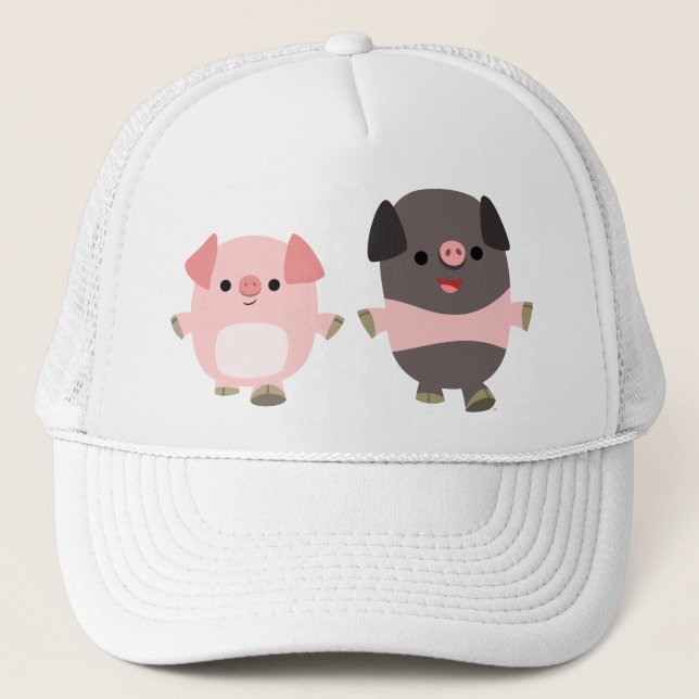 Cute Cartoon Pigs On a Walk Hat (Front)