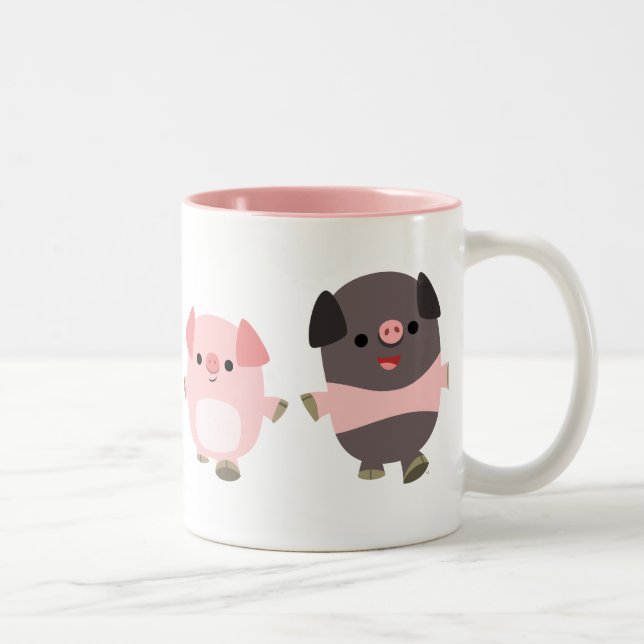 Cute Cartoon Pigs On a Walk  Mug (Right)