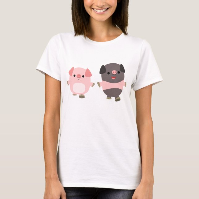 Cute Cartoon Pigs On a Walk Women T-Shirt (Front)