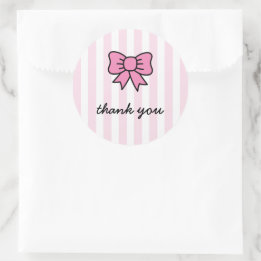 Cute Cartoon Pink Bow Thank You Classic Round Sticker