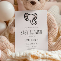 Cute cartoon Pink elephant Baby shower Invitation