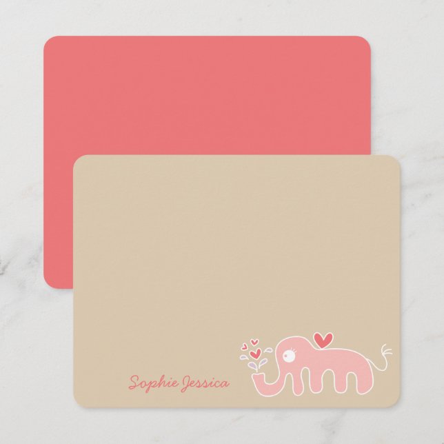 Cute Cartoon Pink Elephant Love Girl Baby Shower Thank You Card (Front/Back)