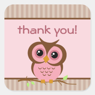 Cute Cartoon Pink Owl Thank You Sticker