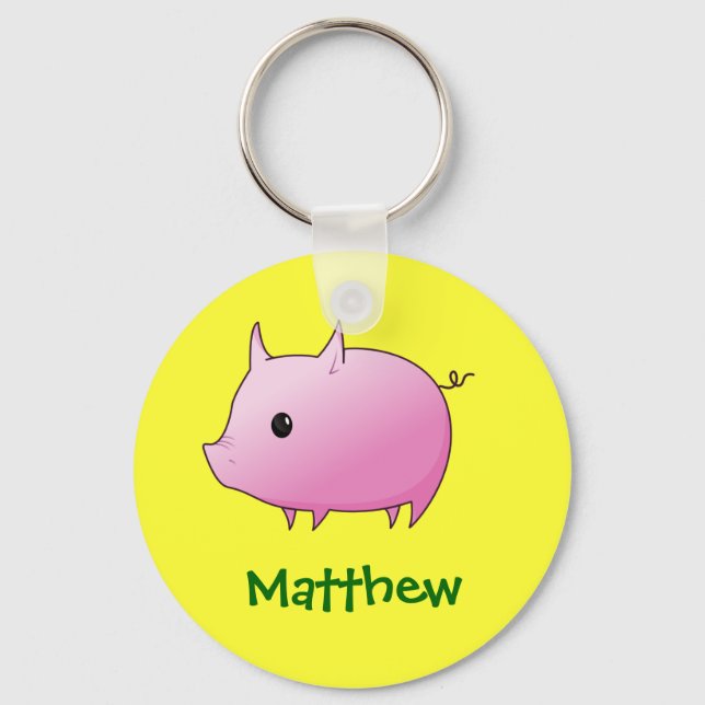 Cute Cartoon Pink Pig Personalised Name Gift Key Ring (Front)