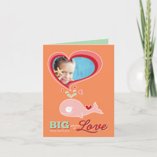 Cute Cartoon Pink Whale Kid Valentine Photo Card