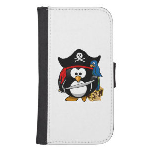 Cute Cartoon Pirate Penguin with Parrot Samsung S4 Wallet Case