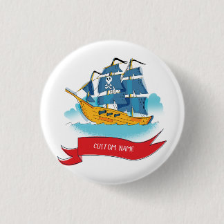 Cute Cartoon Pirate Ship Custom text 3 Cm Round Badge