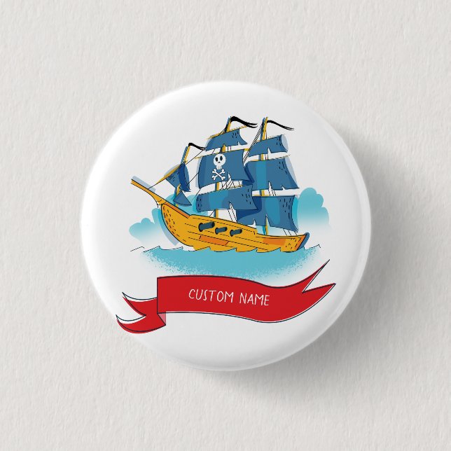 Cute Cartoon Pirate Ship Custom text 3 Cm Round Badge (Front)