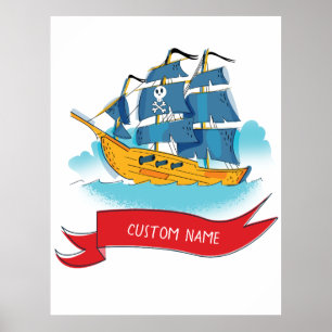 Cute Cartoon Pirate Ship Custom text Poster