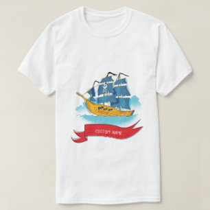 Cute Cartoon Pirate Ship Custom text T-Shirt