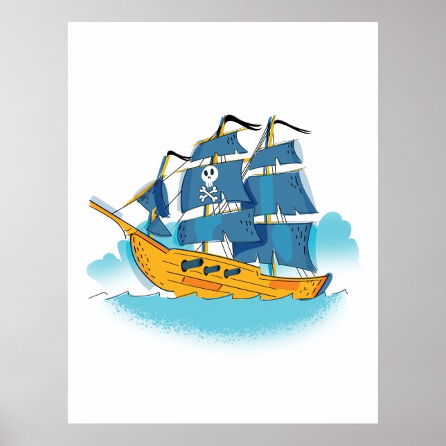 Cute Cartoon Pirate Ship Poster (Front)