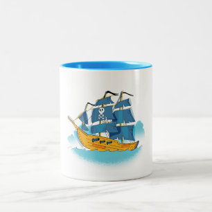 Cute Cartoon Pirate Ship Two-Tone Coffee Mug