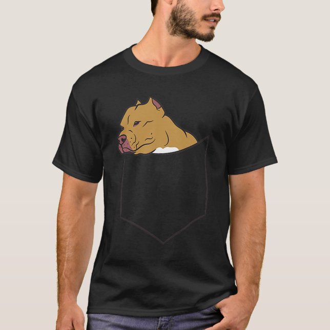Cute Cartoon Pitbull In A Pocket Cute Pitbull Dog T-Shirt (Front)