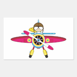 Cute Cartoon Plane and Pilot Rectangular Sticker