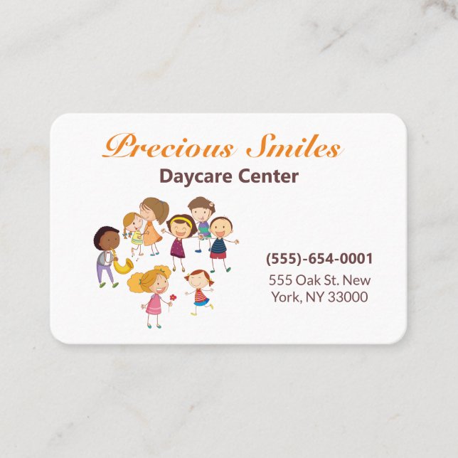 Cute Cartoon Playing Children Daycare Childcare Business Card (Front)
