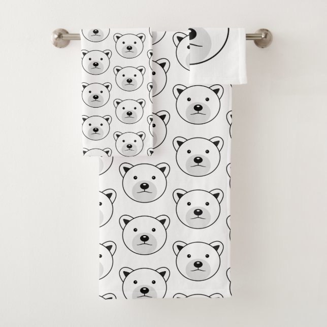 Cute Cartoon Polar Bear Bath Towel Set (Insitu)