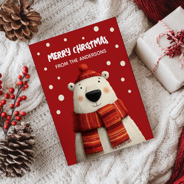 Cute Cartoon Polar Bear Red Merry Christmas from  Postcard (Creator Uploaded)