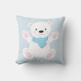 Cute Cartoon Polar Bear w/Blue Scarf Cushion