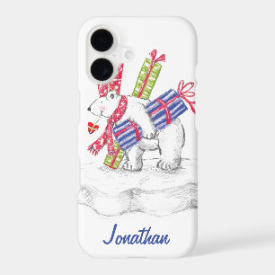 Cute Cartoon Polar Bear with Christmas Presents