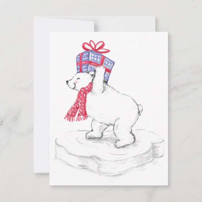 Cute Cartoon Polar Bear with Christmas Presents Holiday Card (Front)