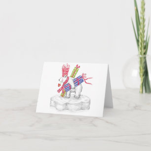 Cute Cartoon Polar Bear with Christmas Presents Holiday Card