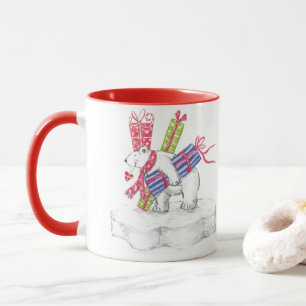 Cute Cartoon Polar Bear with Christmas Presents Mug