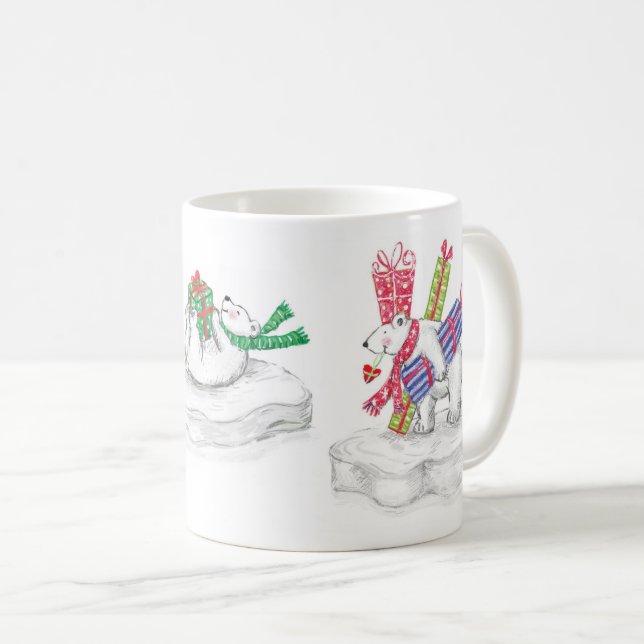 Cute Cartoon Polar Bears with Christmas Presents Coffee Mug (Front Right)