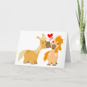 Cute Cartoon Ponies in Love greeting card