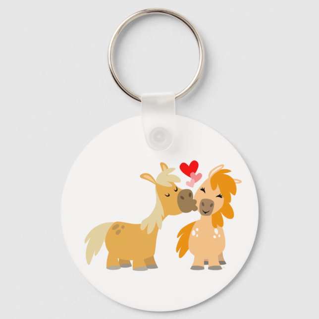 Cute Cartoon Ponies in Love Key Ring (Front)