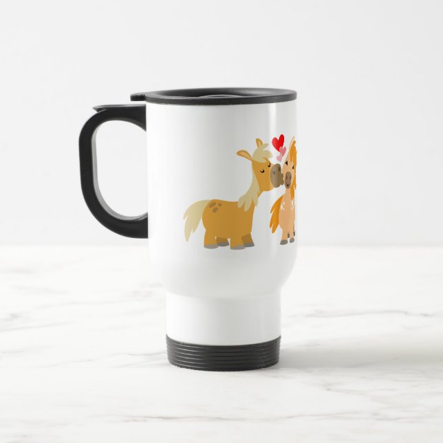 Cute Cartoon Ponies in Love Travel Mug (Left)