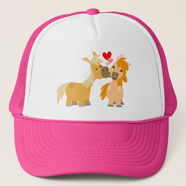 Cute Cartoon Ponies in Love Trucker Hat (Front)