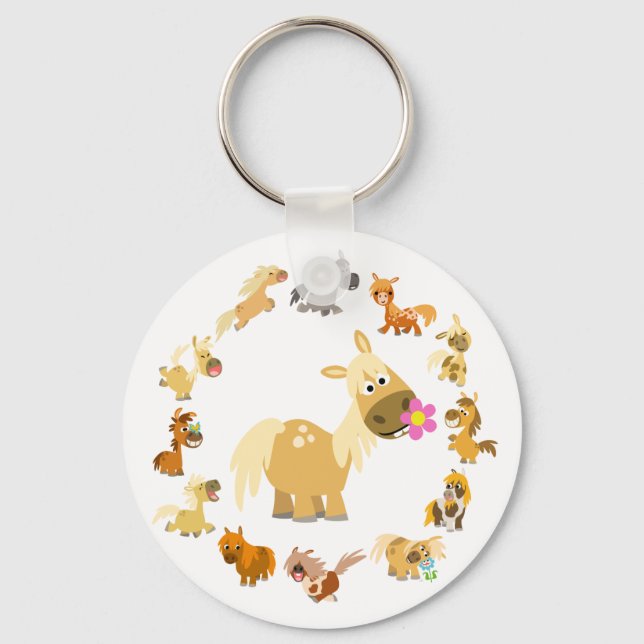 Cute Cartoon Ponies Mandala Keychain (Front)
