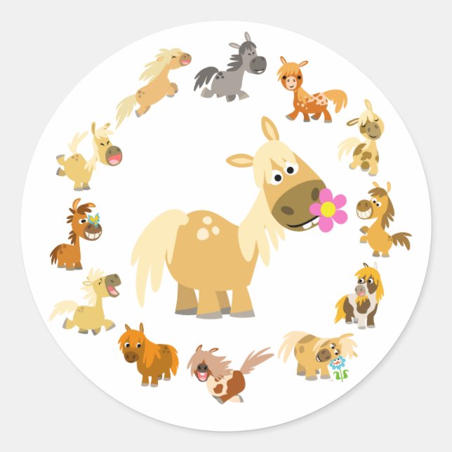 Cute Cartoon Ponies Mandala Sticker (Front)