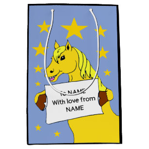 Cute Cartoon Pony with Message and Stars Medium Gift Bag