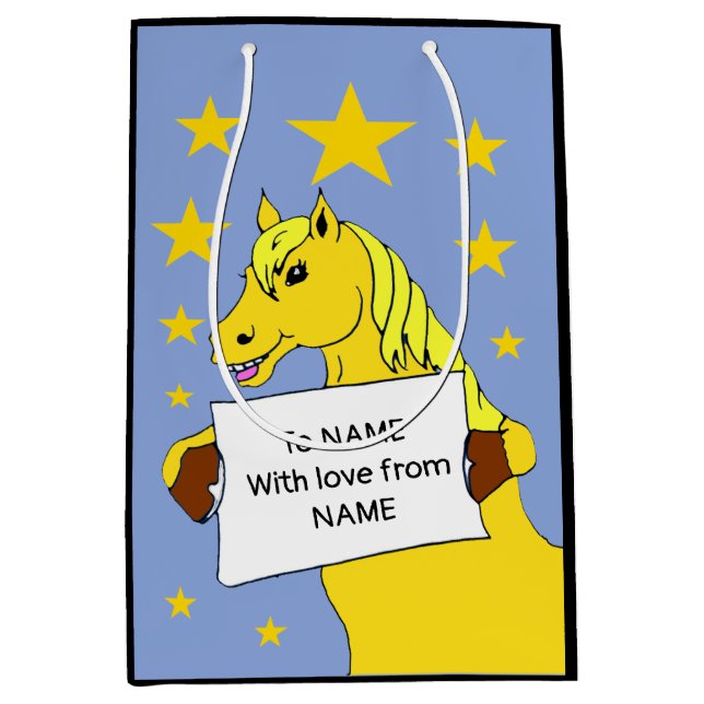 Cute Cartoon Pony with Message and Stars Medium Gift Bag (Front)