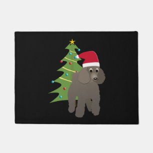 Cute Cartoon Poodle in a Santa Hat   Doormat