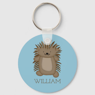 Cute Cartoon Porcupine with Your Name or Text Key Ring