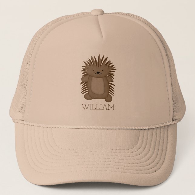 Cute Cartoon Porcupine with Your Name or Text Trucker Hat (Front)