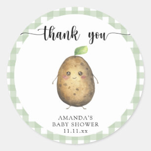 Cute cartoon potato baby shower thank you classic round sticker