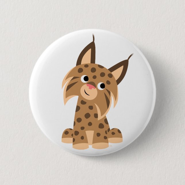 Cute Cartoon Prankish Lynx Button Badge (Front)