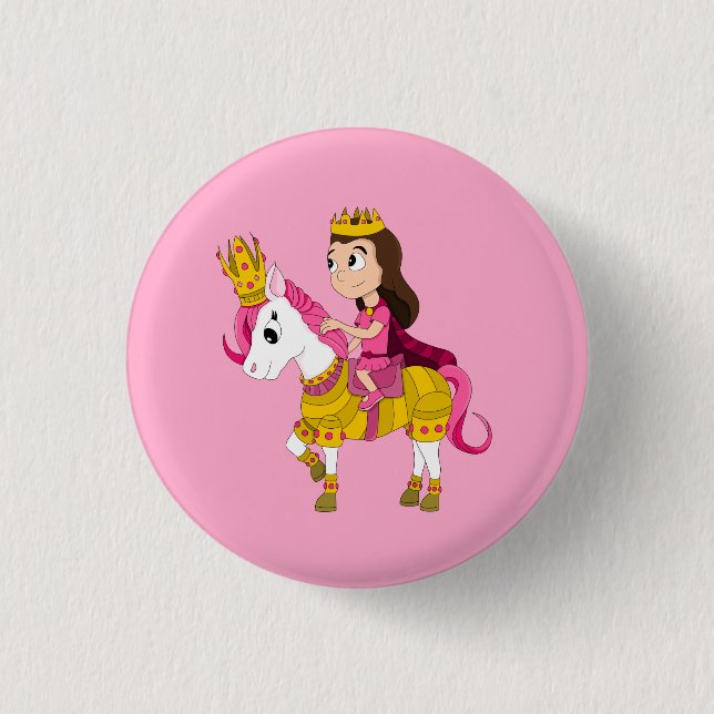 Cute cartoon princess 3 cm round badge (Front)