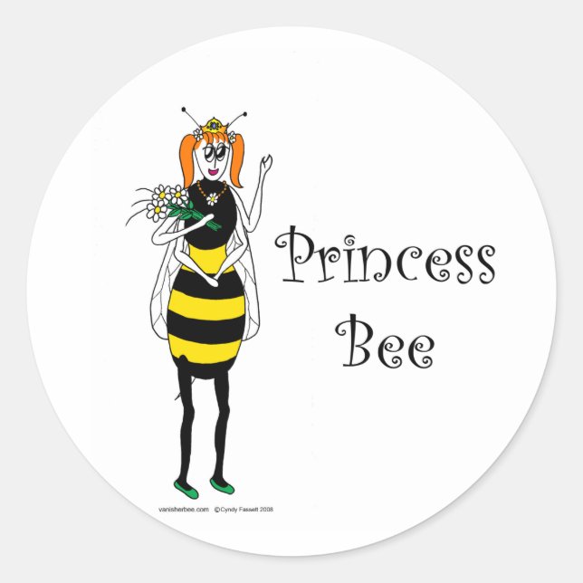 Cute cartoon Princess Bee Classic Round Sticker (Front)