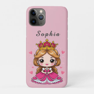 Cute Cartoon Princess in Pink Dress 👑 iPhone 11 Pro Case