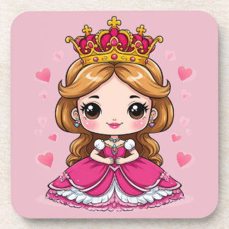 Cute Cartoon Princess in Pink Dress 👑 Coaster