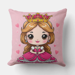 Cute Cartoon Princess in Pink Dress 👑 Cushion