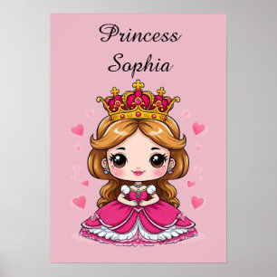 Cute Cartoon Princess in Pink Dress 👑 Poster