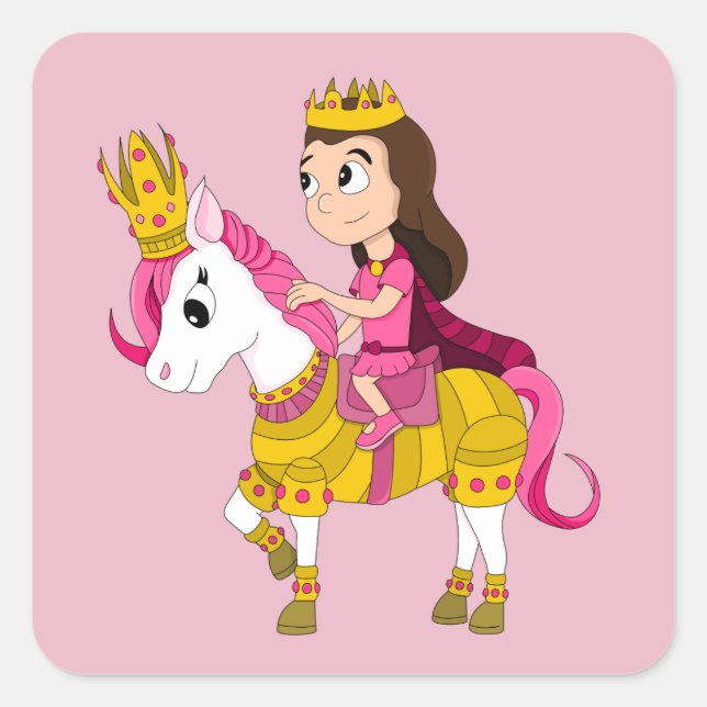 Cute cartoon princess square sticker (Front)