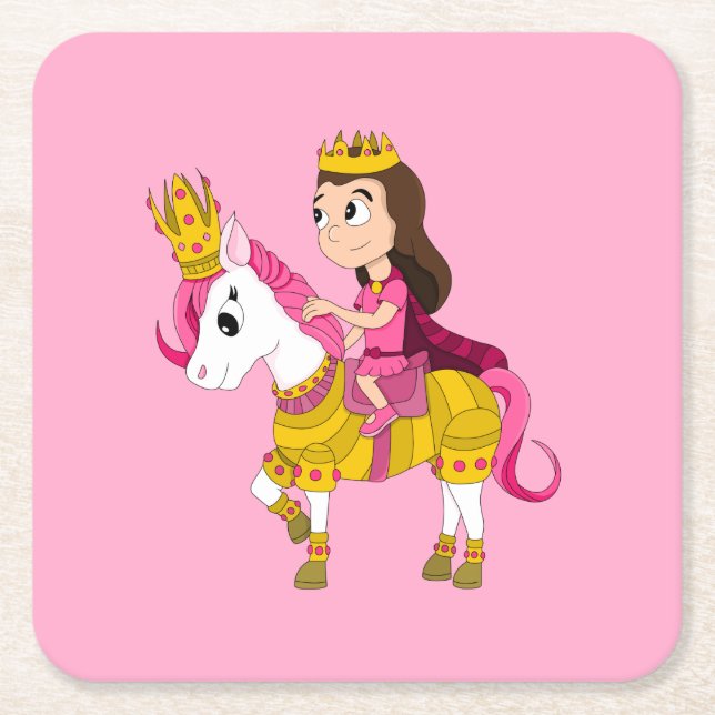 Cute cartoon princess throw pillow square paper coaster (Front)