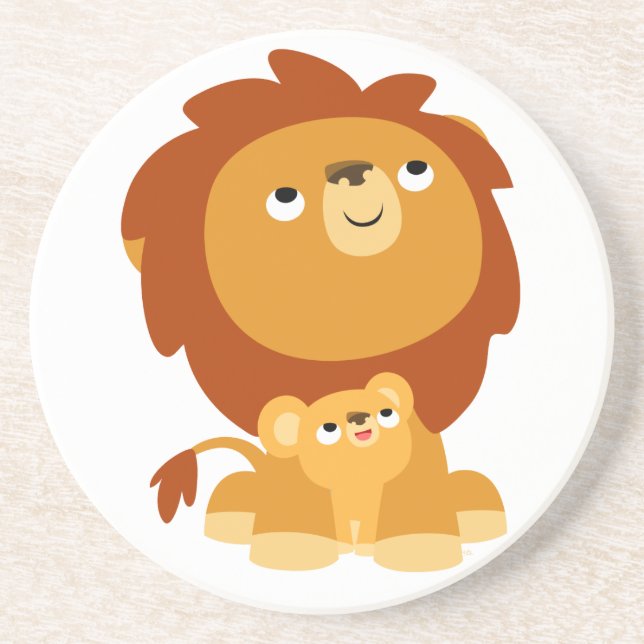 Cute Cartoon Protective Dad Lion and Cub Coaster (Front)